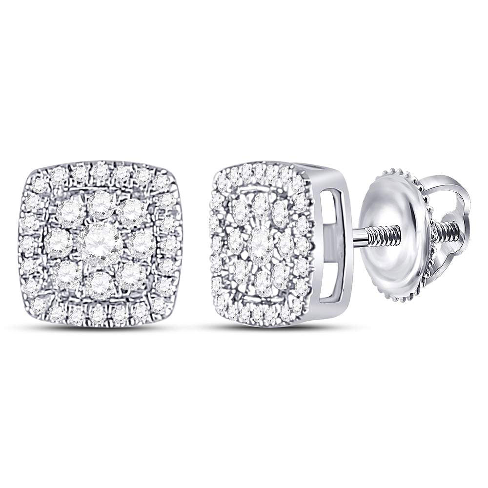 14kt White Gold Womens Round Diamond Square Cluster Earrings 1/4 Cttw Daisy Joyeria