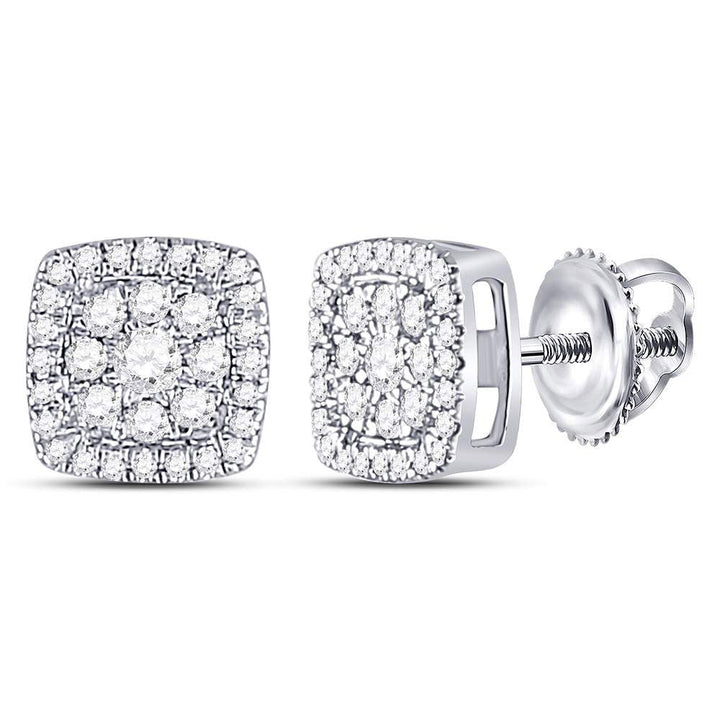 14kt White Gold Womens Round Diamond Square Cluster Earrings 1/4 Cttw Daisy Joyeria