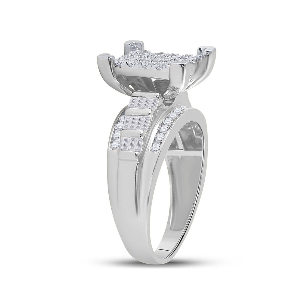 10kt White Gold Womens Round Diamond Cindys Dream Cluster Bridal Wedding Engagement Ring 7/8 Cttw 7 Daisy Joyeria