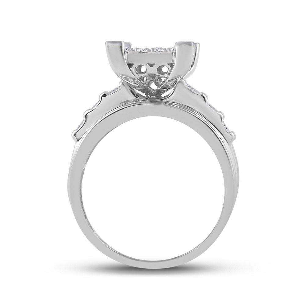 10kt White Gold Womens Round Diamond Cindys Dream Cluster Bridal Wedding Engagement Ring 7/8 Cttw 7 Daisy Joyeria