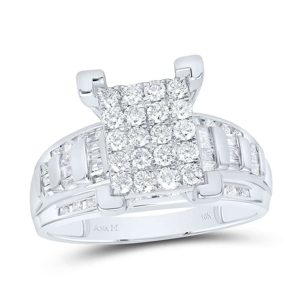 10kt White Gold Womens Round Diamond Cindys Dream Cluster Bridal Wedding Engagement Ring 7/8 Cttw 7 Daisy Joyeria