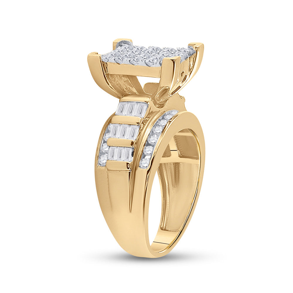 10kt Yellow Gold Womens Round Diamond Cindys Dream Cluster Bridal Wedding Engagement Ring 1-1/2 Cttw 7 Daisy Joyeria