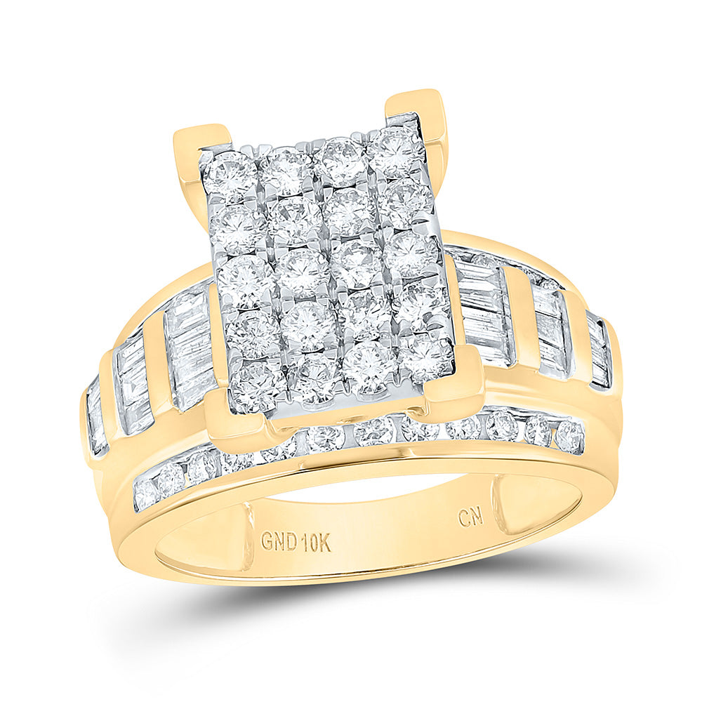 10kt Yellow Gold Womens Round Diamond Cindys Dream Cluster Bridal Wedding Engagement Ring 1-1/2 Cttw 7 Daisy Joyeria