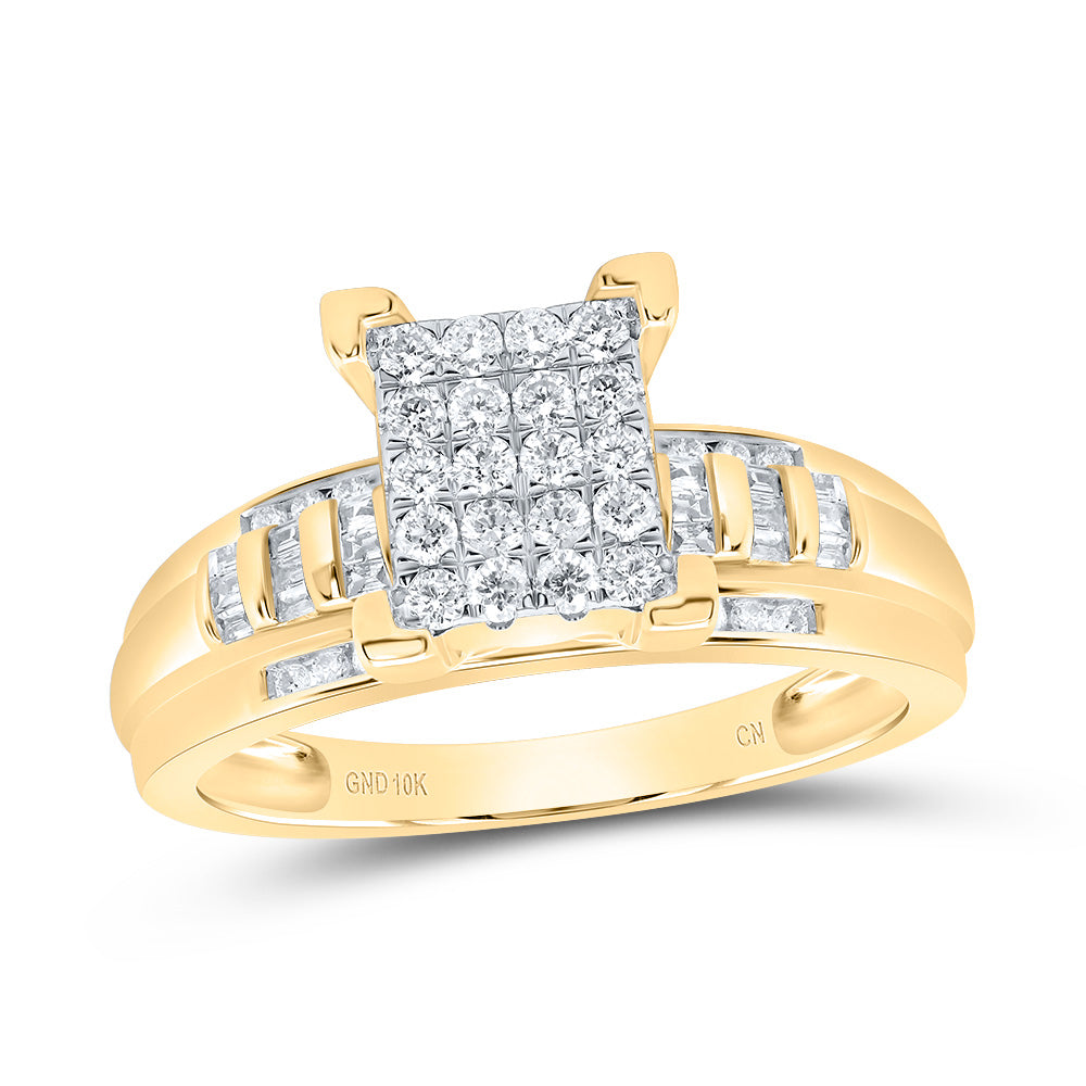10kt Yellow Gold Womens Round Diamond Cindys Dream Cluster Bridal Wedding Engagement Ring 1/2 Cttw 7 Daisy Joyeria