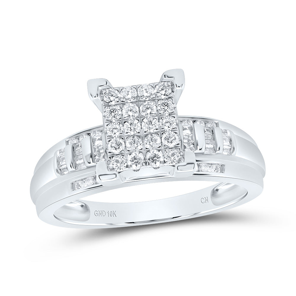 10kt White Gold Womens Round Diamond Cindys Dream Cluster Bridal Wedding Engagement Ring 1/2 Cttw - Size 9 9 Daisy Joyeria