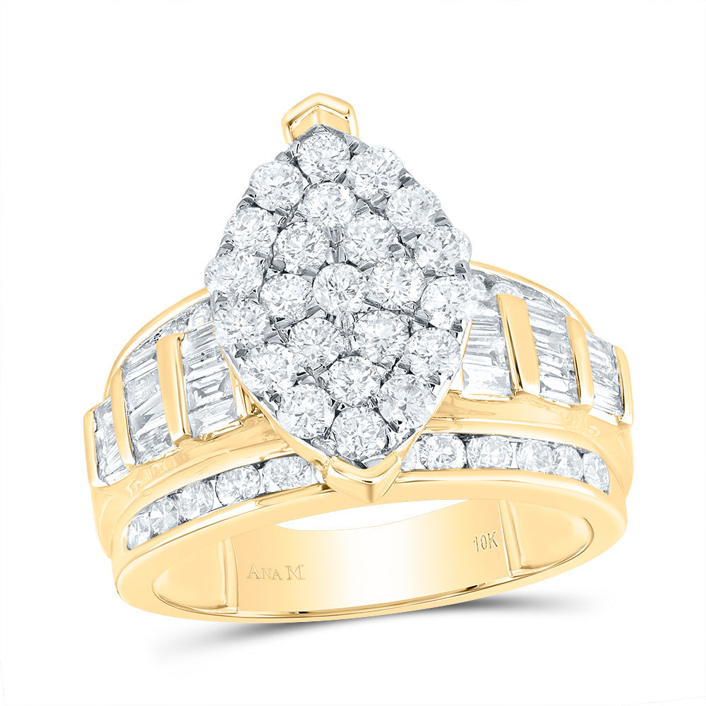 10kt Yellow Gold Womens Diamond Oval Cluster Bridal Wedding Engagement Ring 2.00 Cttw 7 Daisy Joyeria