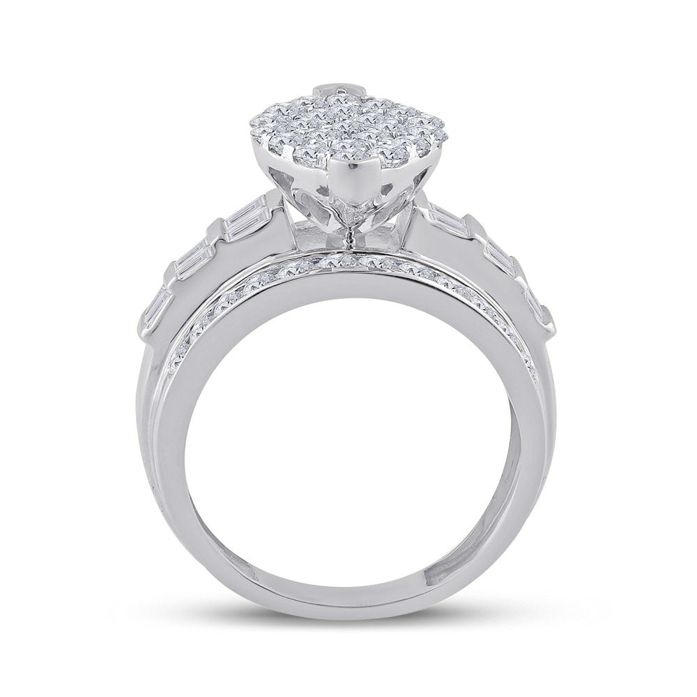 10kt White Gold Womens Diamond Oval Cluster Bridal Wedding Engagement Ring 2.00 Cttw 7 Daisy Joyeria