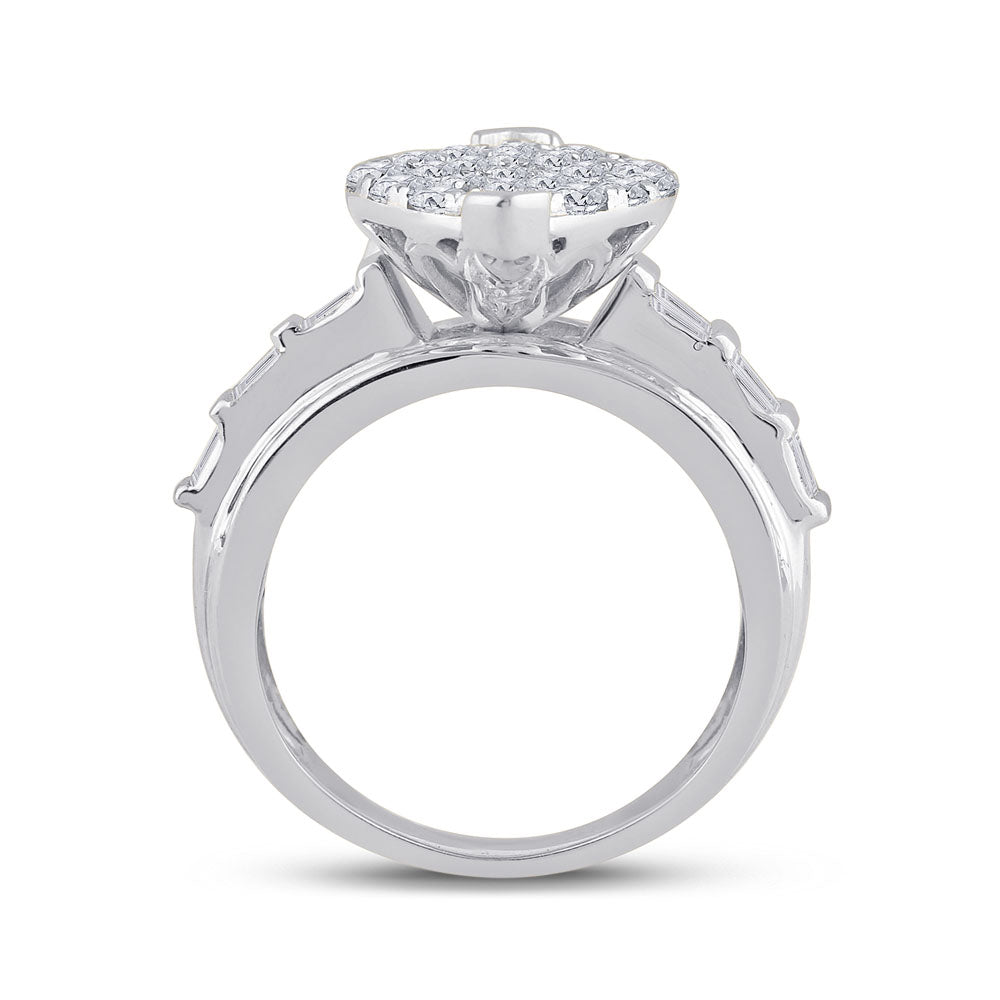 10kt White Gold Womens Round Diamond Oval Cluster Bridal Wedding Engagement Ring 3.00 Cttw 7 Daisy Joyeria