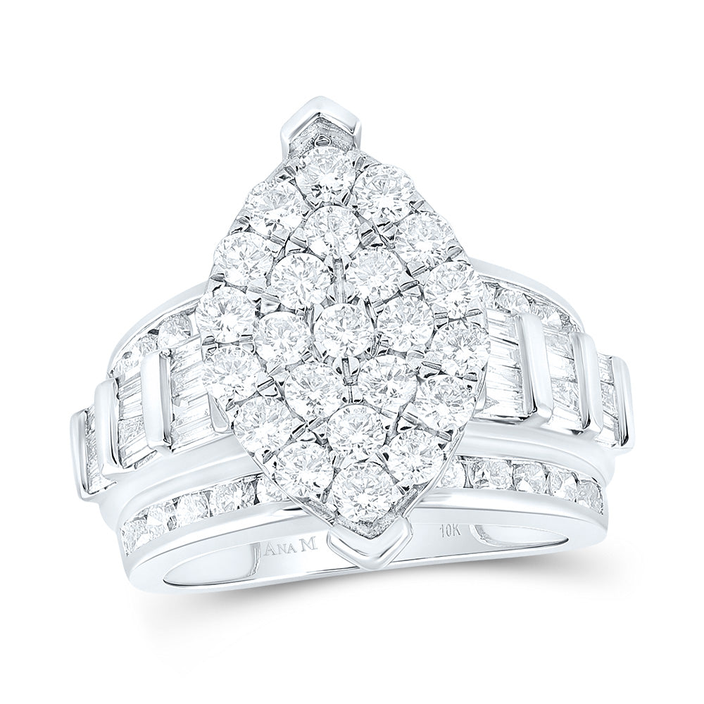 10kt White Gold Womens Round Diamond Oval Cluster Bridal Wedding Engagement Ring 3.00 Cttw 7 Daisy Joyeria