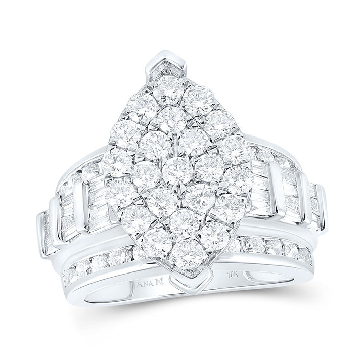 10kt White Gold Womens Round Diamond Oval Cluster Bridal Wedding Engagement Ring 3.00 Cttw 7 Daisy Joyeria