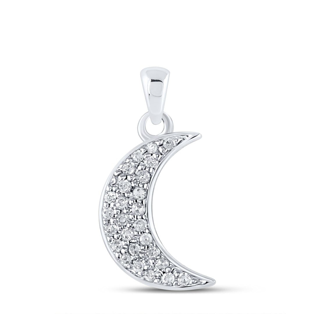 10kt White Gold Womens Round Diamond Crescent Moon Fashion Pendant 1/8 Cttw Daisy Joyeria