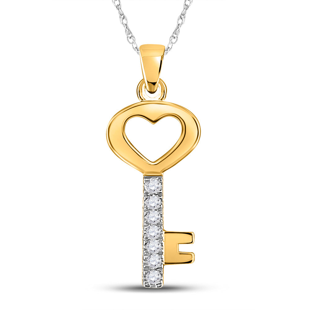 10kt Yellow Gold Womens Round Diamond Key Heart Pendant 1/20 Cttw Daisy Joyeria