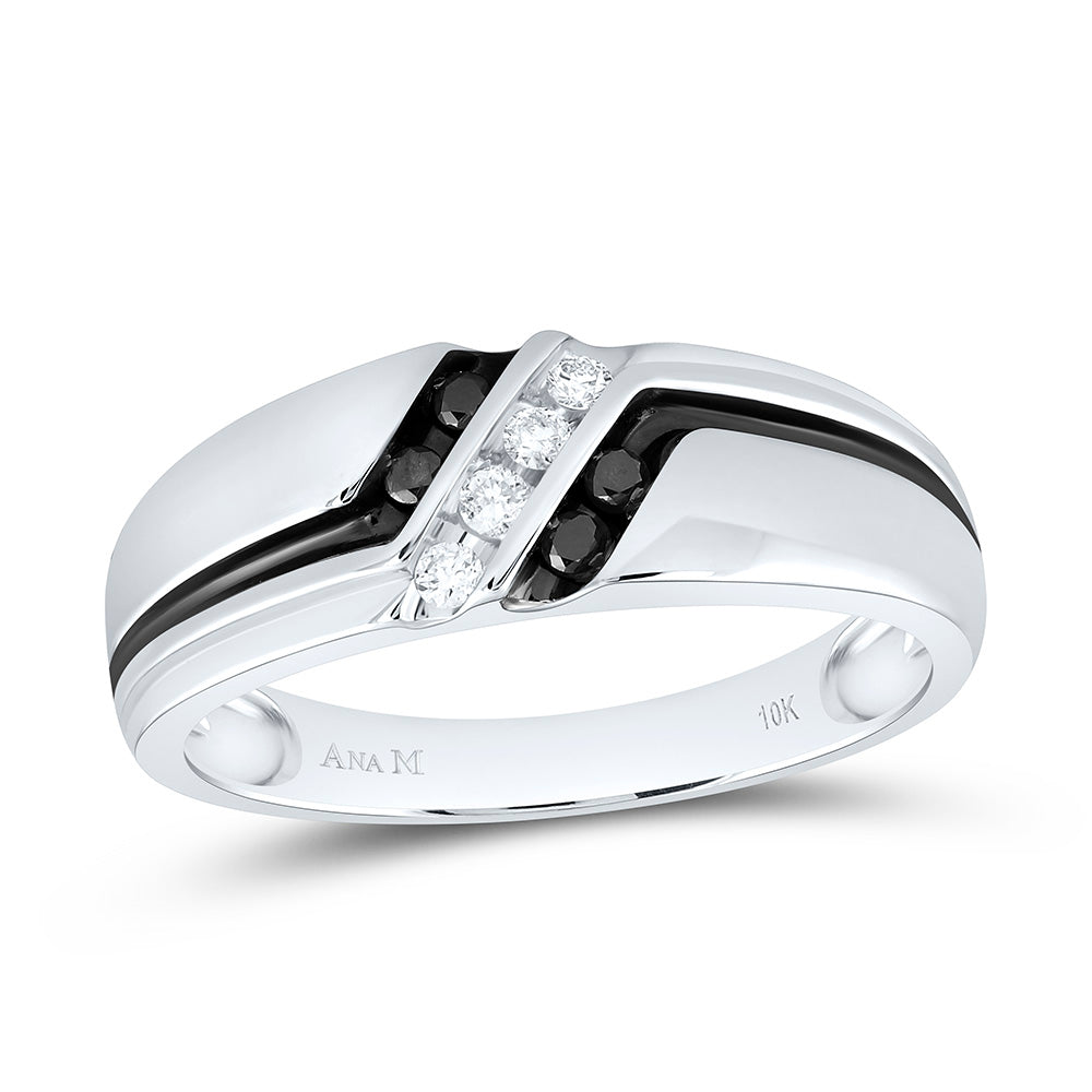 10kt White Gold Mens Round Black Color Enhanced Diamond Band Ring 1/5 Cttw 10 Daisy Joyeria