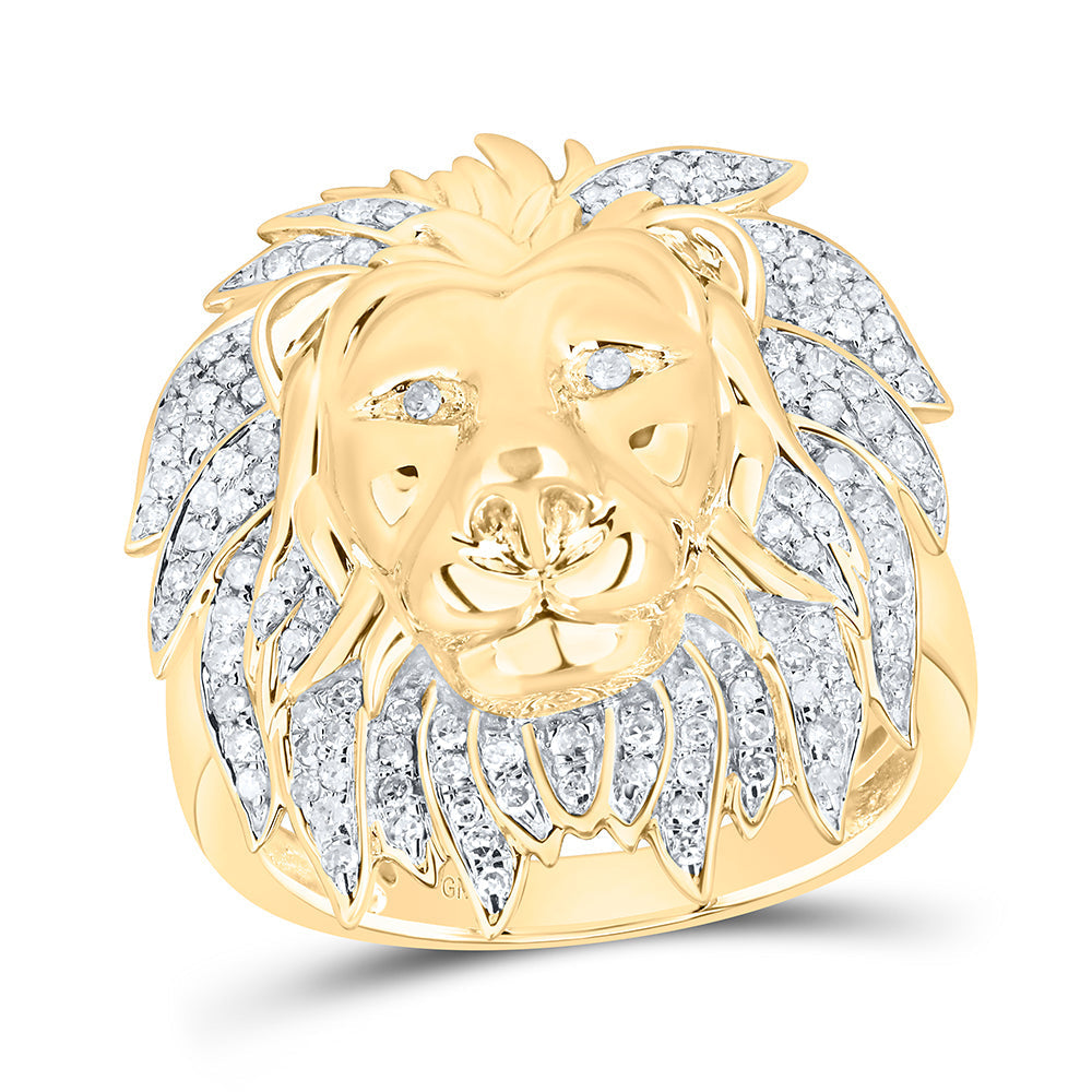 10kt Yellow Gold Round Diamond Lion Mane Cluster Ring 5/8 Cttw 10 Daisy Joyeria