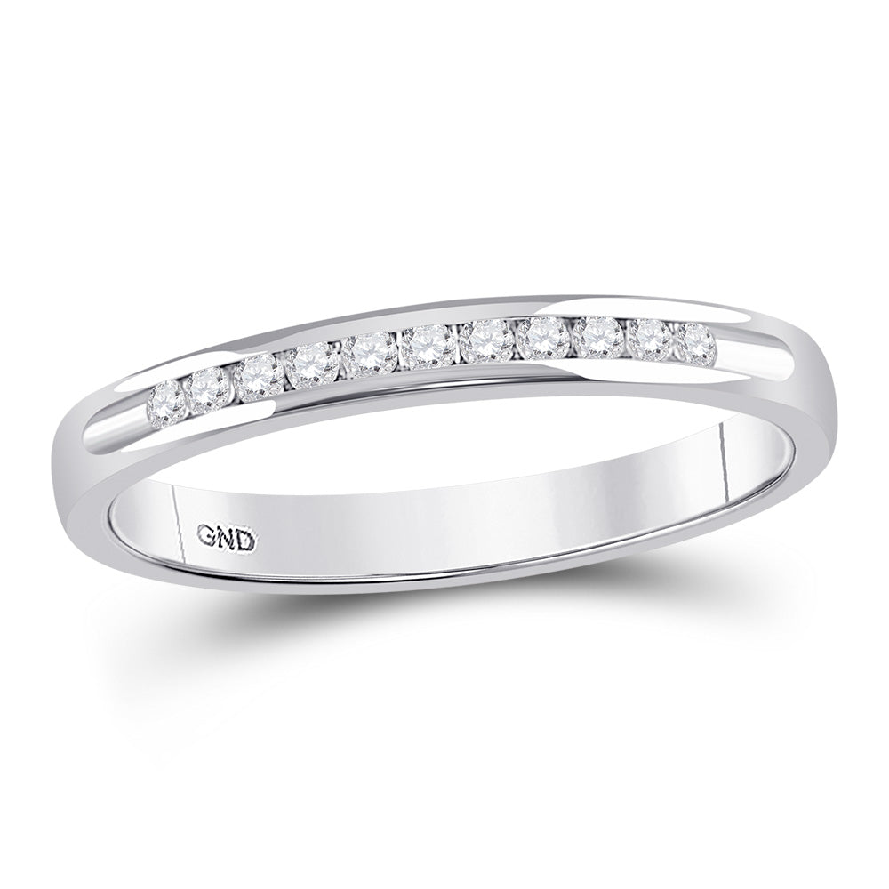 14kt White Gold Womens Round Channel-set Diamond Single Row Wedding Band 1/10 Cttw 7 Daisy Joyeria