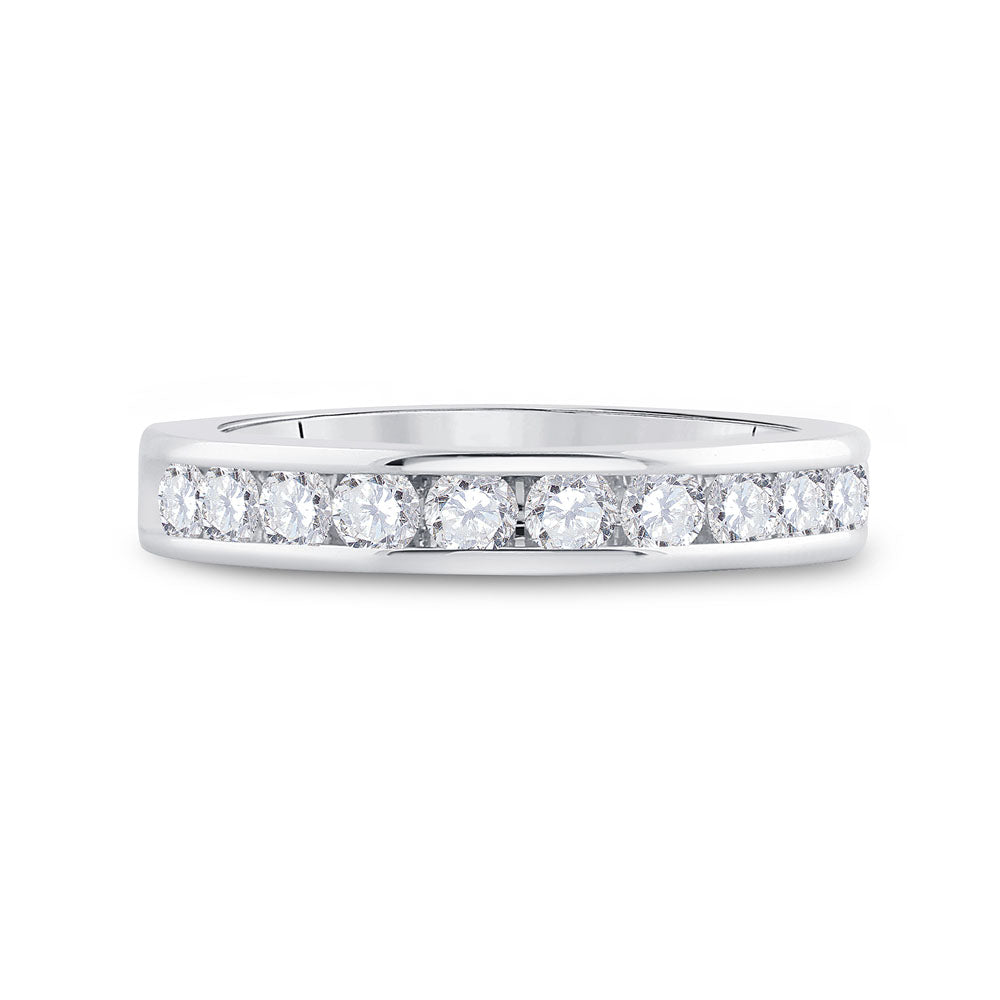 14kt White Gold Womens Machine Set Round Diamond Wedding Channel Band 3/4 Cttw 7 Daisy Joyeria