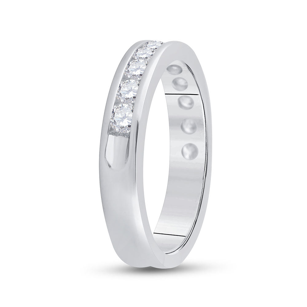 14kt White Gold Womens Machine Set Round Diamond Wedding Channel Band 3/4 Cttw 7 Daisy Joyeria