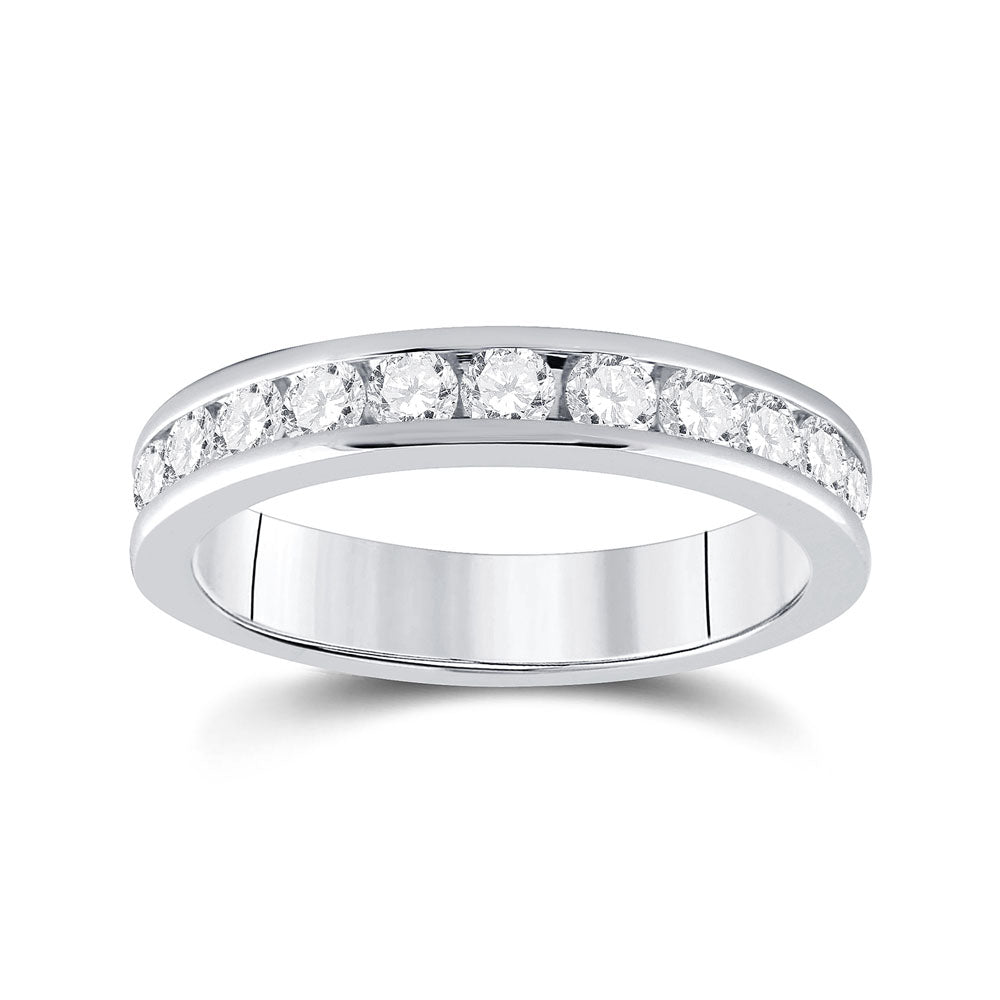 14kt White Gold Womens Machine Set Round Diamond Wedding Channel Band 3/4 Cttw 7 Daisy Joyeria