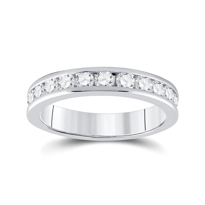 14kt White Gold Womens Machine Set Round Diamond Wedding Channel Band 3/4 Cttw 7 Daisy Joyeria