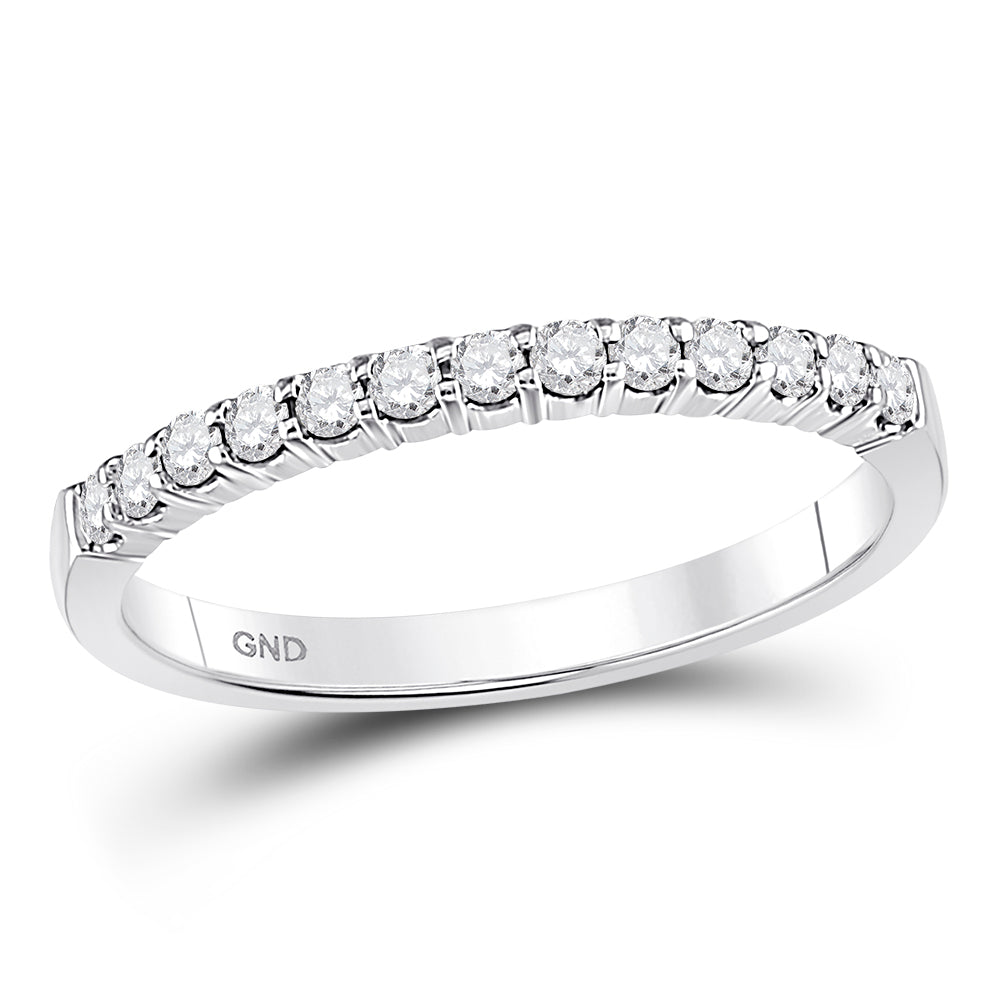 14kt White Gold Womens Round Diamond Machine-set Wedding Band Ring 1/4 Cttw 7 Daisy Joyeria