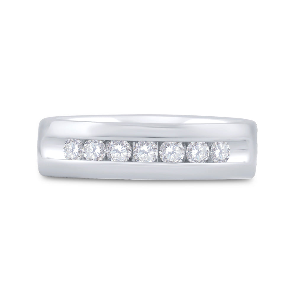 14kt White Gold Mens Machine Set Round Diamond Wedding Channel Band Ring 1/2 Cttw 10 Daisy Joyeria