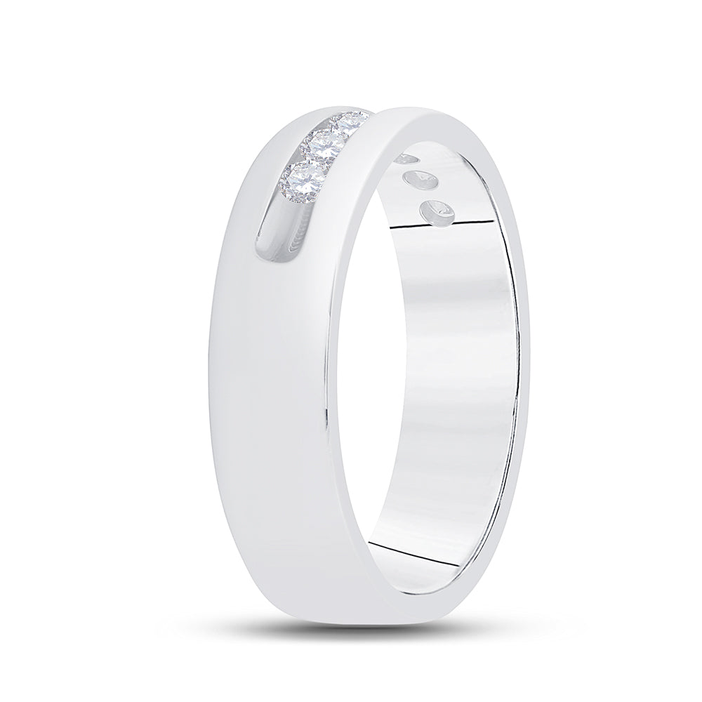 14kt White Gold Mens Machine Set Round Diamond Wedding Channel Band Ring 1/2 Cttw 10 Daisy Joyeria