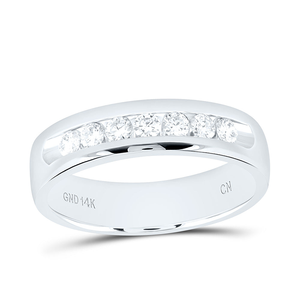 14kt White Gold Mens Machine Set Round Diamond Wedding Channel Band Ring 1/2 Cttw 10 Daisy Joyeria
