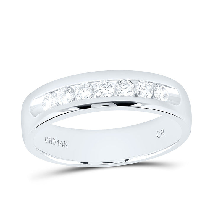 14kt White Gold Mens Machine Set Round Diamond Wedding Channel Band Ring 1/2 Cttw 10 Daisy Joyeria