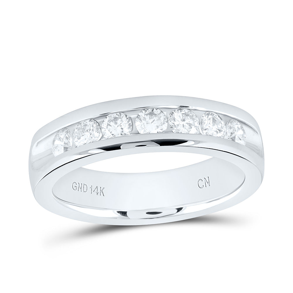 14kt White Gold Mens Machine Set Round Diamond Wedding Channel Band Ring 1.00 Cttw 10 Daisy Joyeria