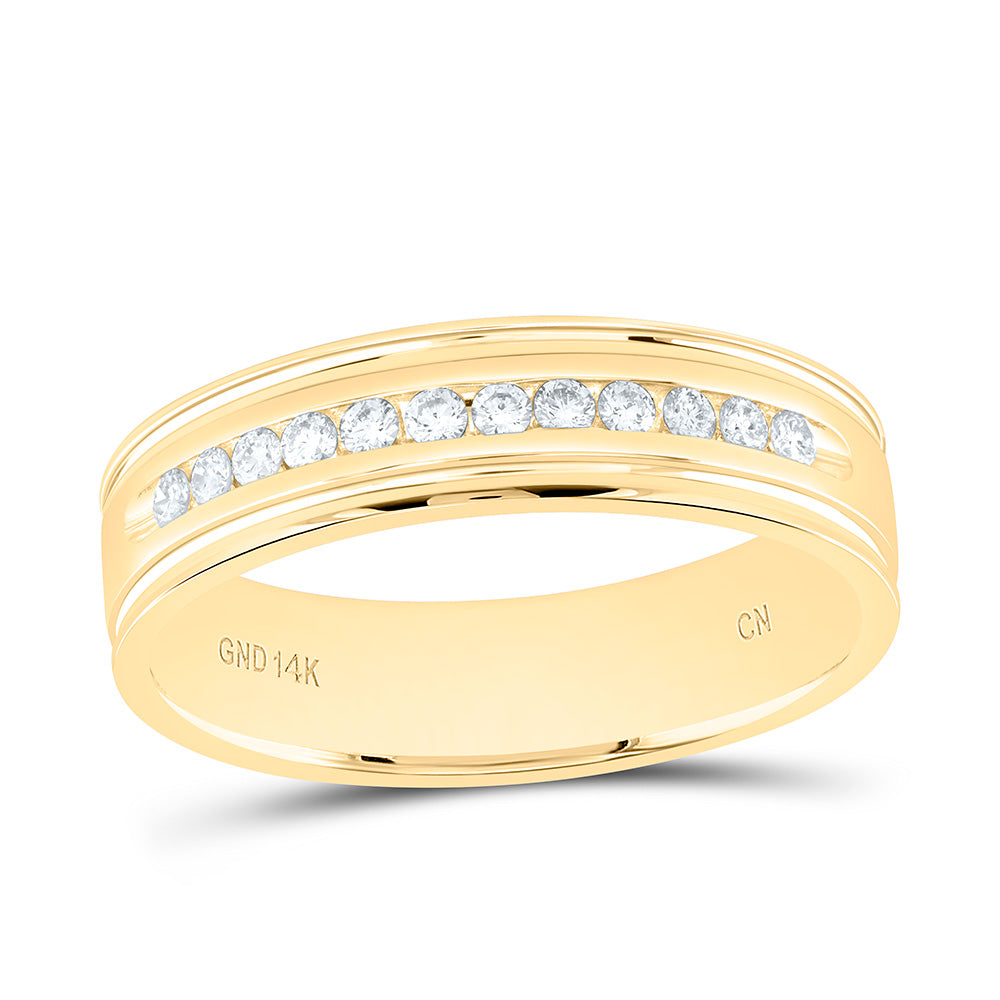 14kt Yellow Gold Mens Round Channel-set Diamond Ridged Edge Wedding Band 1/4 Cttw 10 Daisy Joyeria