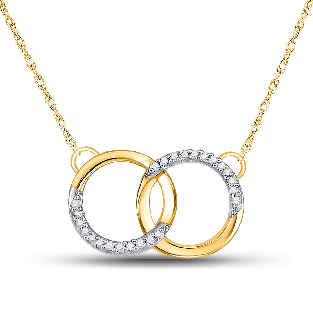 10kt Yellow Gold Womens Round Diamond Interlocking Double Circle Pendant Necklace 1/10 Cttw Daisy Joyeria