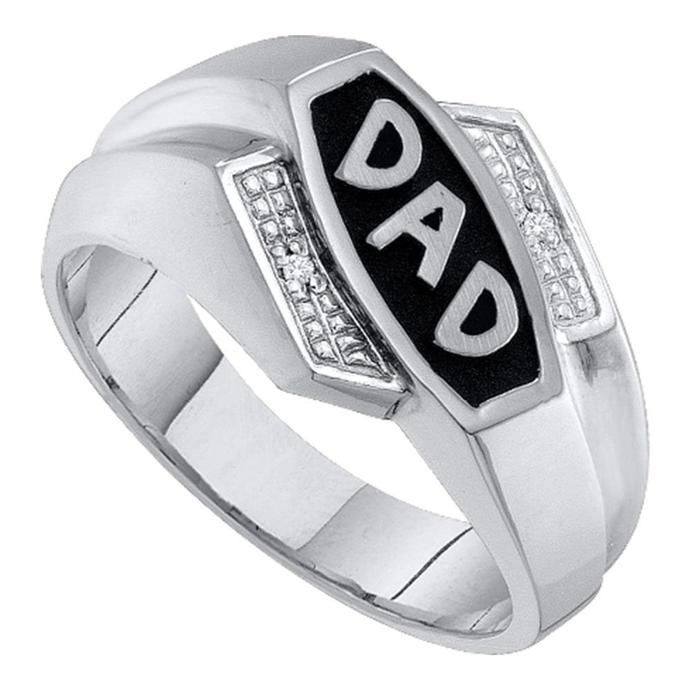 10kt White Gold Mens Diamond Dad Father Ring .01 Cttw 10 Daisy Joyeria