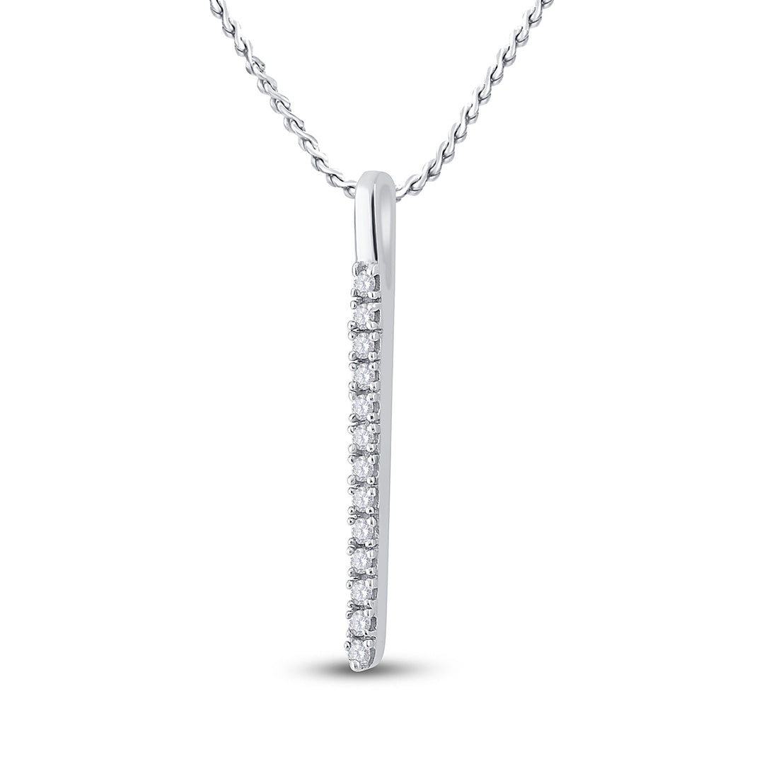 14kt White Gold Womens Round Diamond Bar Pendant 1/10 Cttw Daisy Joyeria