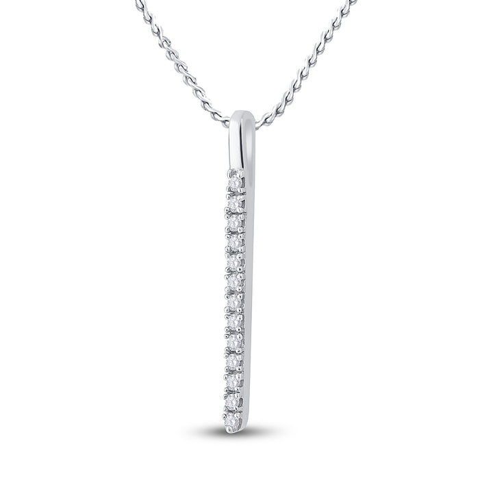 14kt White Gold Womens Round Diamond Bar Pendant 1/10 Cttw Daisy Joyeria