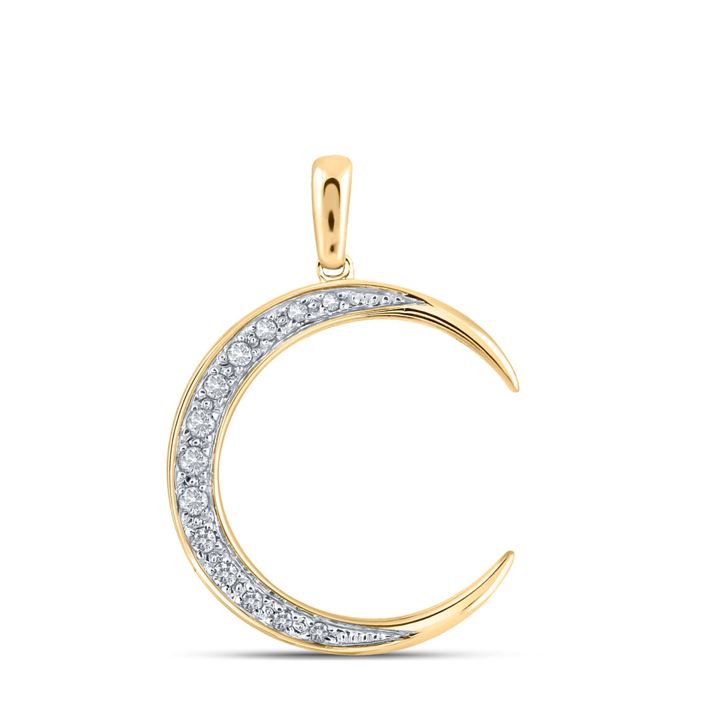 14kt Yellow Gold Womens Round Diamond Crescent Moon Pendant 1/6 Cttw Daisy Joyeria