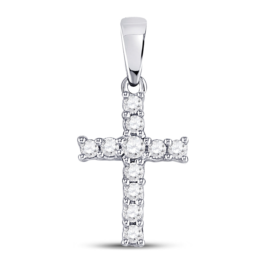 14kt White Gold Womens Round Diamond Cross Faith Pendant 1/8 Cttw Daisy Joyeria