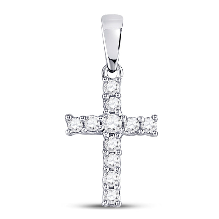 14kt White Gold Womens Round Diamond Cross Faith Pendant 1/8 Cttw Daisy Joyeria