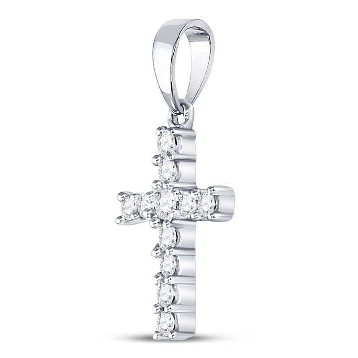 14kt White Gold Womens Round Diamond Cross Faith Pendant 1/8 Cttw Daisy Joyeria