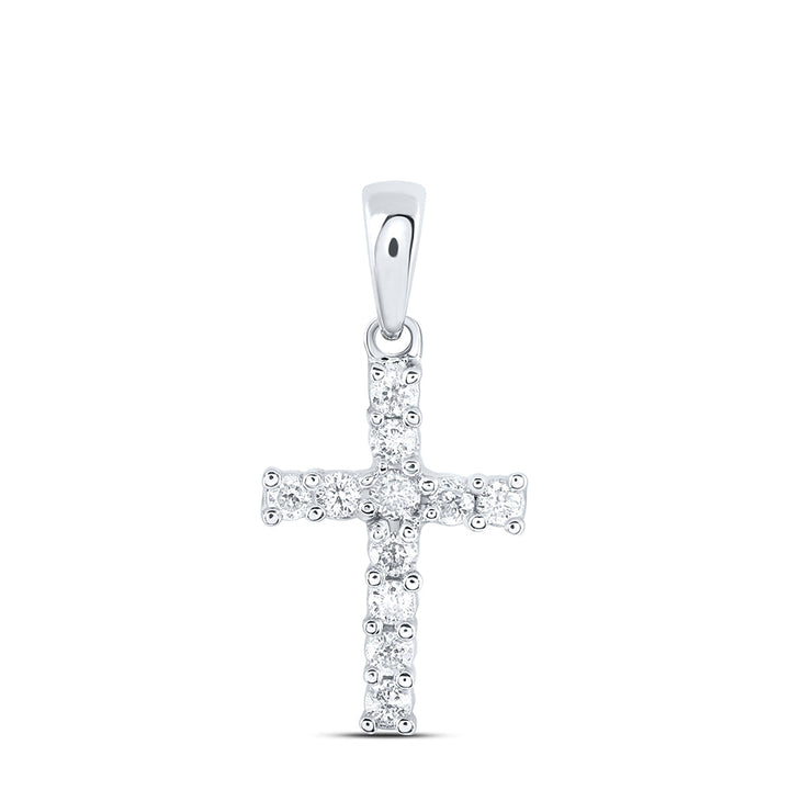 14kt White Gold Womens Round Diamond Cross Faith Pendant 1/8 Cttw Daisy Joyeria