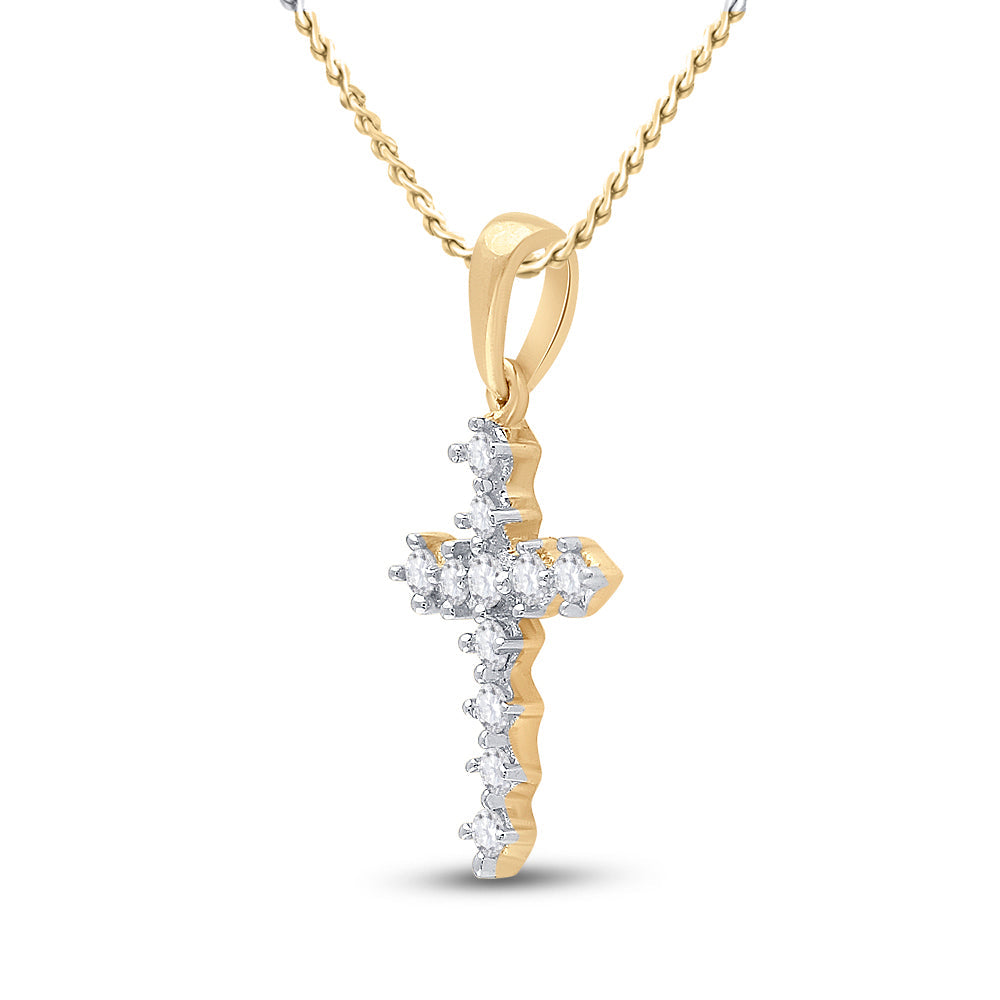 14kt Yellow Gold Womens Round Diamond Cross Faith Pendant 1/10 Cttw Daisy Joyeria