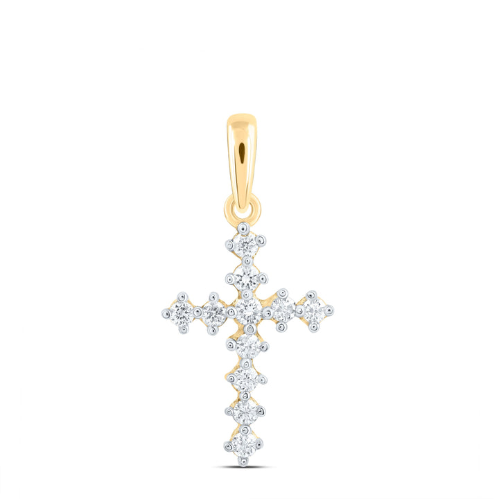 14kt Yellow Gold Womens Round Diamond Cross Faith Pendant 1/10 Cttw Daisy Joyeria