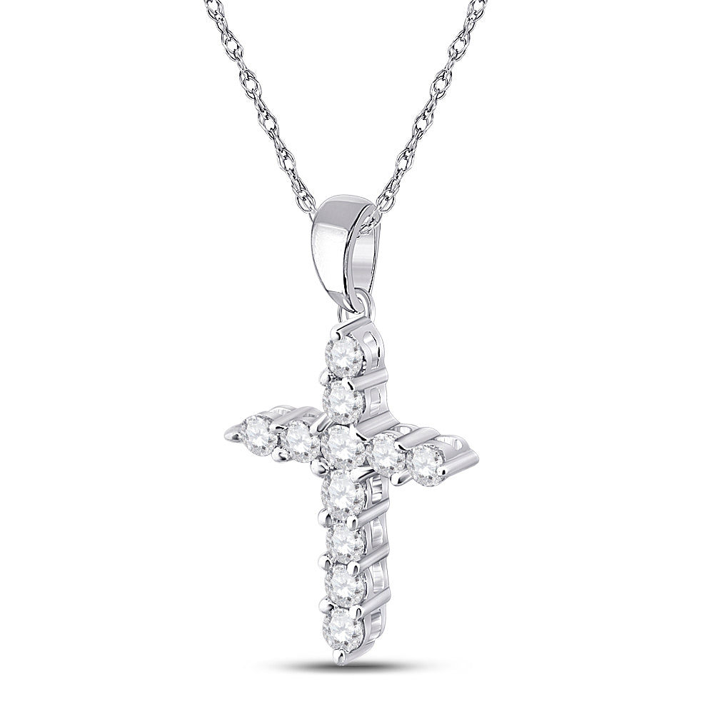 14kt White Gold Womens Round Diamond Cross Religious Pendant 1/4 Cttw Daisy Joyeria