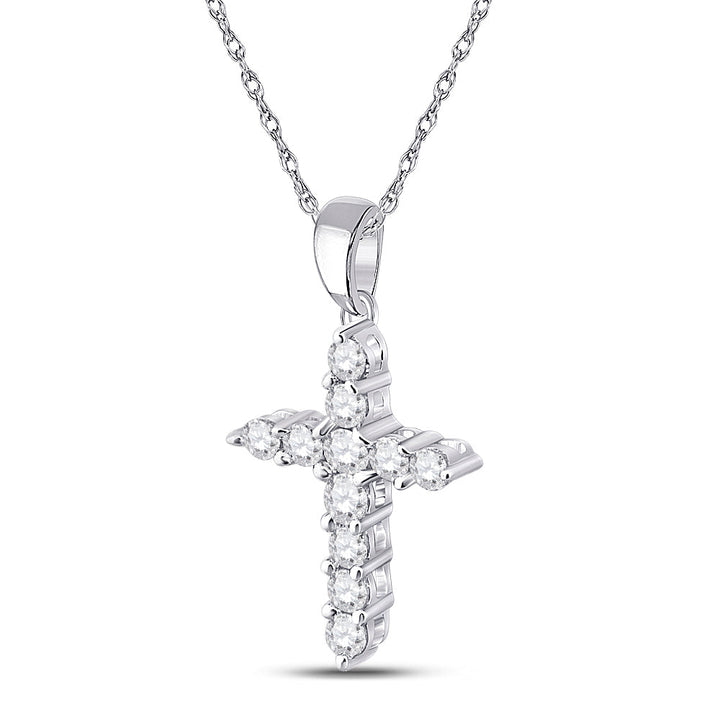14kt White Gold Womens Round Diamond Cross Religious Pendant 1/4 Cttw Daisy Joyeria