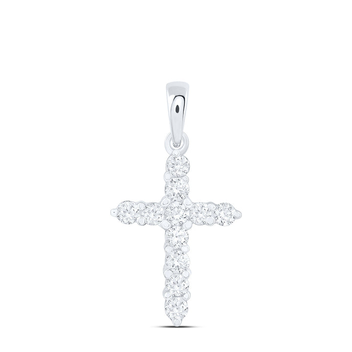 14kt White Gold Womens Round Diamond Cross Religious Pendant 1/4 Cttw Daisy Joyeria