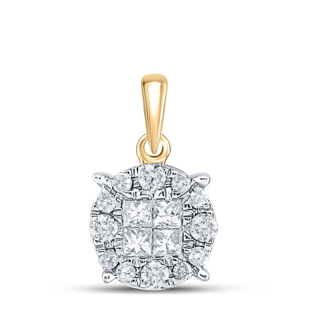 14kt Yellow Gold Womens Princess Round Diamond Cluster Pendant 1/4 Cttw Daisy Joyeria