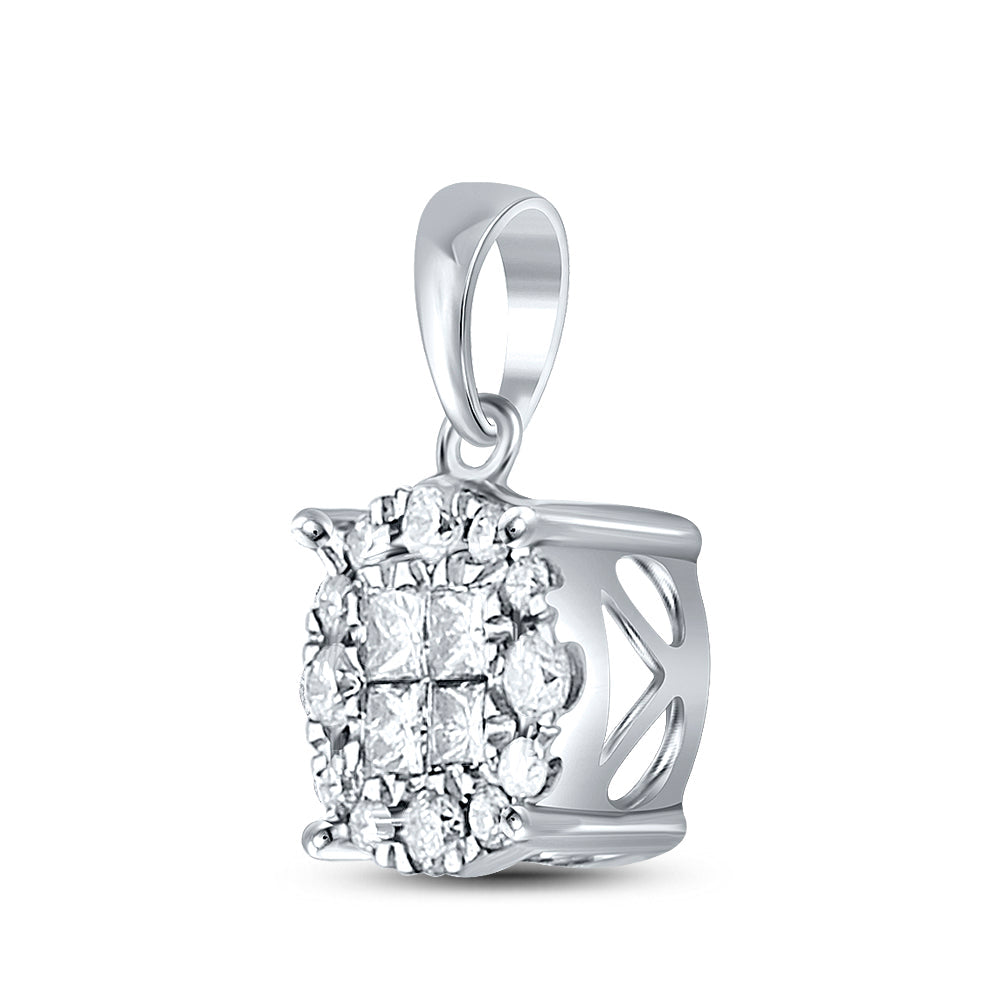 14kt White Gold Womens Princess Diamond Fashion Cluster Pendant 1/4 Cttw Daisy Joyeria