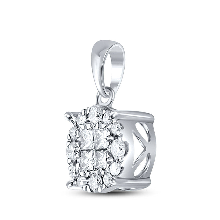 14kt White Gold Womens Princess Diamond Fashion Cluster Pendant 1/4 Cttw Daisy Joyeria
