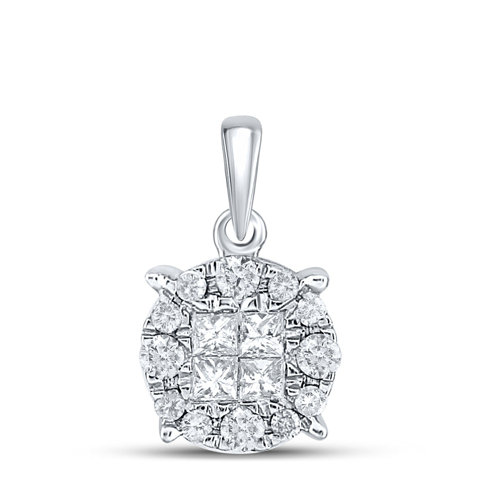 14kt White Gold Womens Princess Diamond Fashion Cluster Pendant 1/4 Cttw Daisy Joyeria