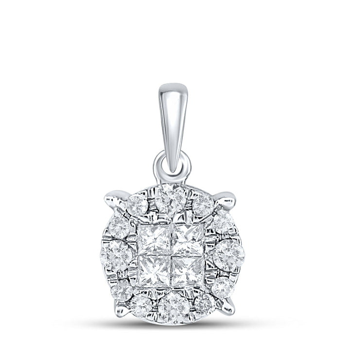 14kt White Gold Womens Princess Diamond Fashion Cluster Pendant 1/4 Cttw Daisy Joyeria