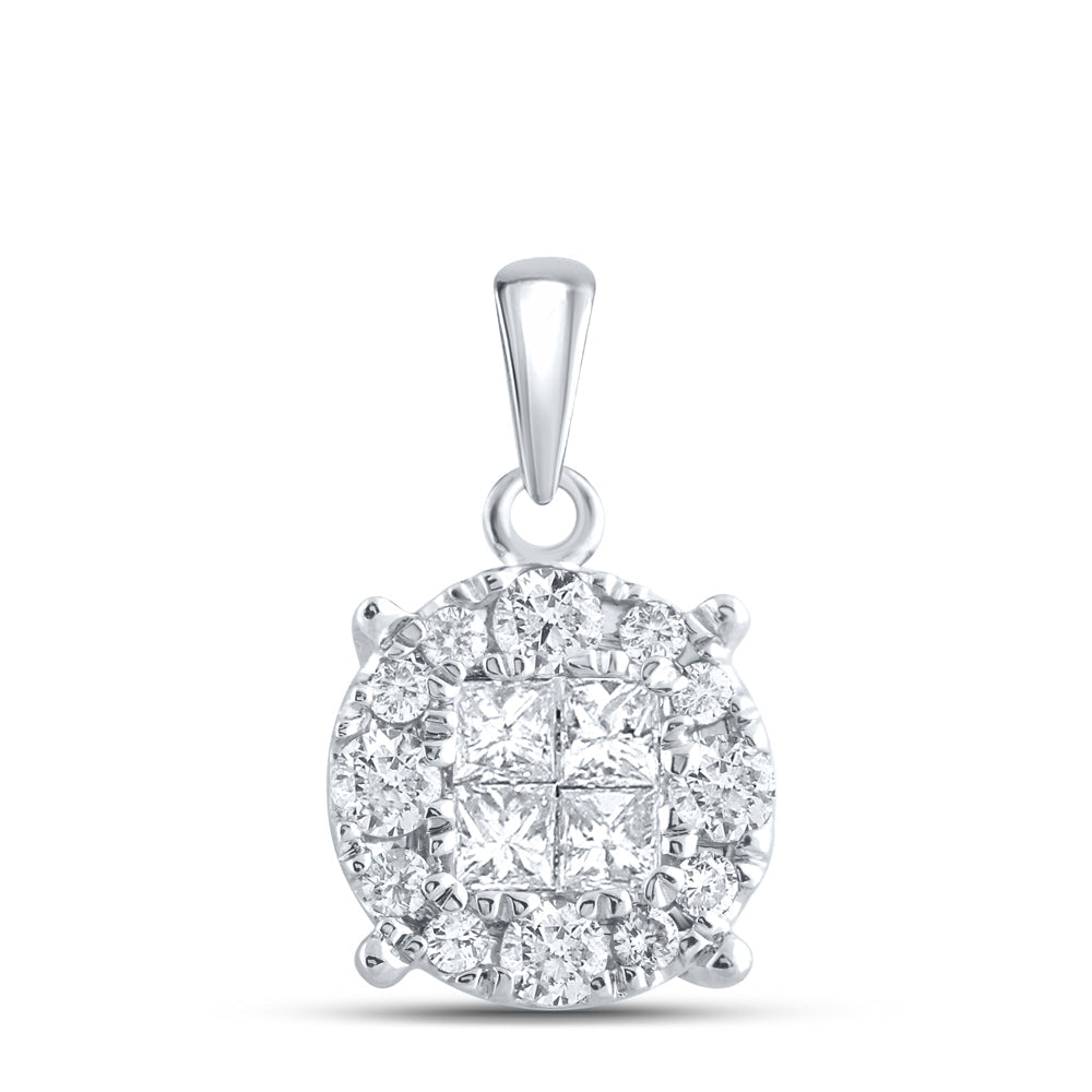 14kt White Gold Womens Princess Diamond Fashion Cluster Pendant 1/2 Cttw Daisy Joyeria